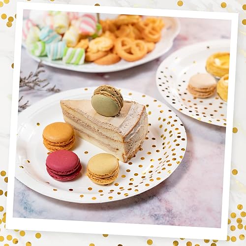 MATICAN Lot de 50 assiettes en carton jetables blanches et dorées, à pois en aluminium, 22,9 cm - Nail Gallerys