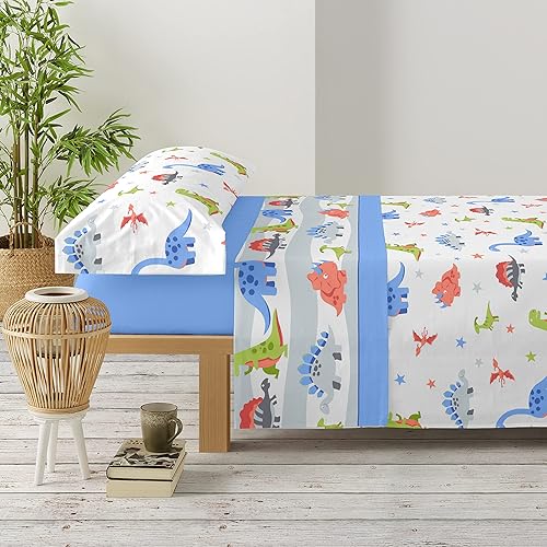 Degrees home - Jurasic - Draps pour bébés 90 x 190 cm - Parure de lit pour Enfant 90 x 190 cm - Draps 50% Coton 50% Polyester - 3 pièces - Bleu, SGJ090A - Nail Gallerys