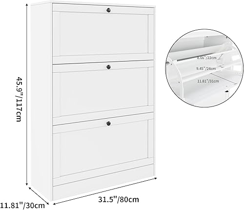 VOWNER Meuble Chaussures, Meuble de Rangement à Chaussures Armoire, Commode à Chaussures, Meuble d'entrée Rangement pour Chaussures, 80 x 117 x 30 cm, Séparateurs Réglables, pour Entrée (Blanc) - Nail Gallerys