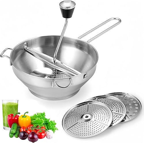 Culinavog Moulin a Legumes Manue, Moulin à Nourriture en Acier Inoxydable avec 3 Couches de Tamis, Presse-purée, Moulin de cuisine pour Faire Sauce, Purée, Confiture, Aliments pour Bébés - Nail Gallerys