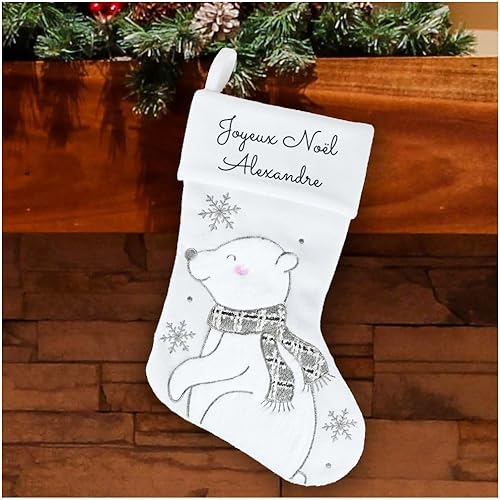 DECOHO - Chaussette Feutrine Blanche - Botte de Noël décorative personnalisée pour cheminée | Ours Blanc - Nail Gallerys