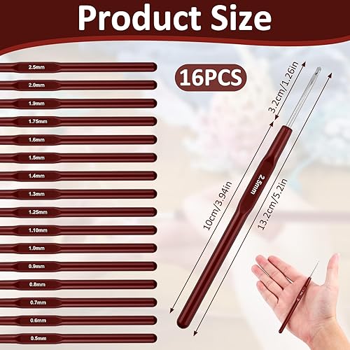 Lot De 16 Miniaiguilles À Crochet De 0,5 Mm À 2,5 Mm - Point Ergonomique En Caoutchouc Souple - Comfort Grip - Kit D'aiguilles À Tricoter Pour Débutants Et Amateurs Expérimentés - Nail Gallerys