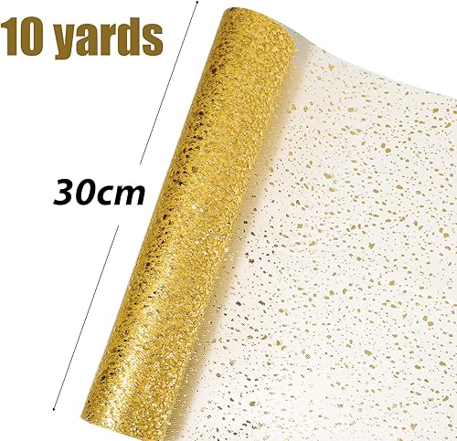 30CMx9M Chemin de Table Or Organza Tulle Rouleau Doré en Tissu Décoration de Table Brillante Non-Tissé Fête de Noël Table Porte Mariage Décoration Sapin de Noël - Nail Gallerys