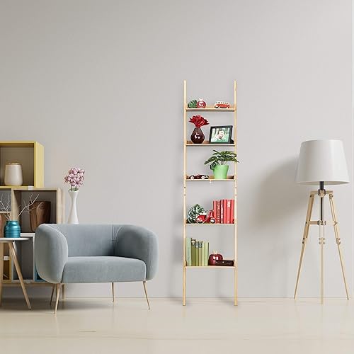 Relaxdays Bambou, 5 étages, Salle de Bain, Cuisine, Salon, étagère à Placer au Mur, 190 x 45 x 40 cm, Nature, 1 pièce - Nail Gallerys