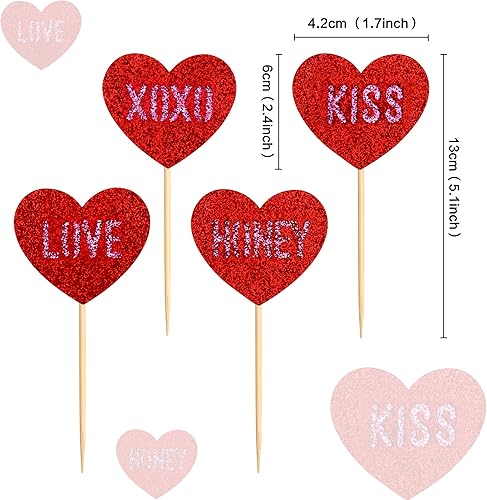 Blumomon Lot de 35 décorations de gâteau en forme de cœur rouge pailleté pour la Saint-Valentin, fête de mariage, fête prénuptiale - Nail Gallerys