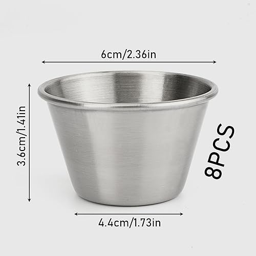 CTForest Lot de 8 gobelets à sauce en acier inoxydable - Pour ketchup, moutarde, sauce chili, vinaigrette (argent) - Nail Gallerys