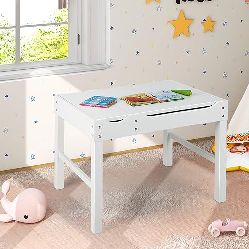DREAMADE Table de Jeu Multi-Activités en Bois Enfants 80x60x57CM,Table de Construction Réversible Tout-Petits 3+Ans avec Plateau Double Face,Rouleau de Papier,3 Cubes,Papier Dessin (Naturel) - Nail Gallerys