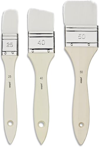 Pebeo Gesso Lot de 3 pinceaux à vernis, fibre synthétique blanche, (plat 1.0, 2.0, 2.0 pouces (50 mm), angulaire 1,6' (40 mm), tige certifiée FSC - Nail Gallerys