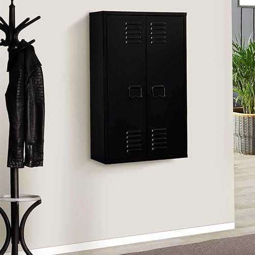 IDMarket - Armoire murale ESTER 2 portes métal noir design industriel - Nail Gallerys