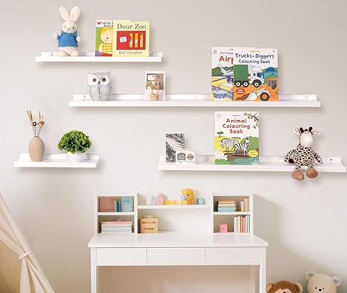 GIEANOO Etagères flottantes, Lot de 2 étagères en Bois Massif Rustique pour Photos, montées sur Le Mur Etagères murales pour Le Salon, la Cuisine, la Chambre (Blanc, 30x13cm) - Nail Gallerys