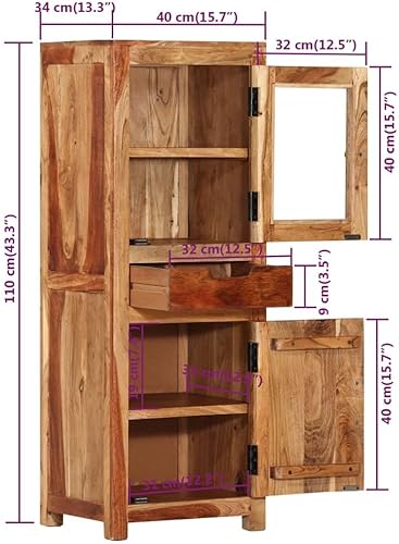vidaXL Buffet Armoire à Livres Armoire Latérale de Salon Armoire de Rangement Meuble de Salle de Séjour Intérieur 40x34x110 cm Bois Massif - Nail Gallerys