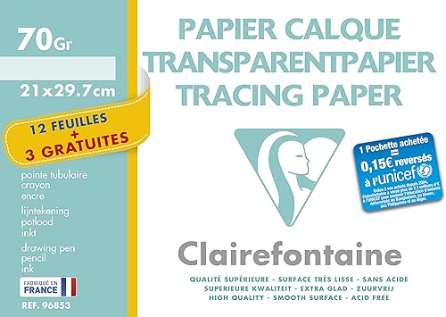Clairefontaine 196853AMZC - Un lot de 2 pochettes de Calque supérieur 15 feuilles (12 + 3 gratuites) 21x29,7 cm 70/75g - Nail Gallerys
