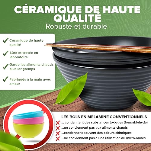 PandaBaw 2x Bol Ramen Japonais 1000ml [CERAMIQUE] - Set de Bol a Ramen de Haute Qualité - Japanese Ramen Bowl Set - Vaisselle Japonaise Traditionnelle avec Bol Soupe, Cuillère, Baguettes [+RECETTES] - Nail Gallerys