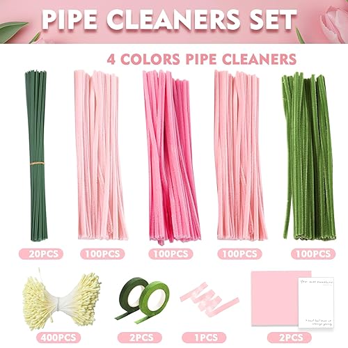 WINAROI 400pcs Fil Chenille,Rose Laine Chenille, Tulipes Chenille Loisir Creatif Pipes Cleaner Kits de Loisirs Créatifs pour DIY Artisanat Décoration Fournitures - Nail Gallerys