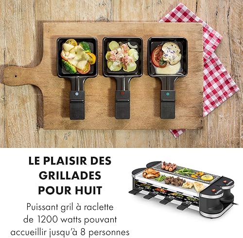 Klarstein Appareil a Raclette, Machine a Raclette 2 Zones de Cuisson Séparés 1200W, Appareil Raclette 8 Personnes, Poelon Raclette, Service Complet Raclette - Nail Gallerys