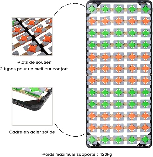 Mon Mobilier Design Kept Sommier à Lattes Ergonomique avec plots de Soutien 80x200 cm sans Pieds - Nail Gallerys