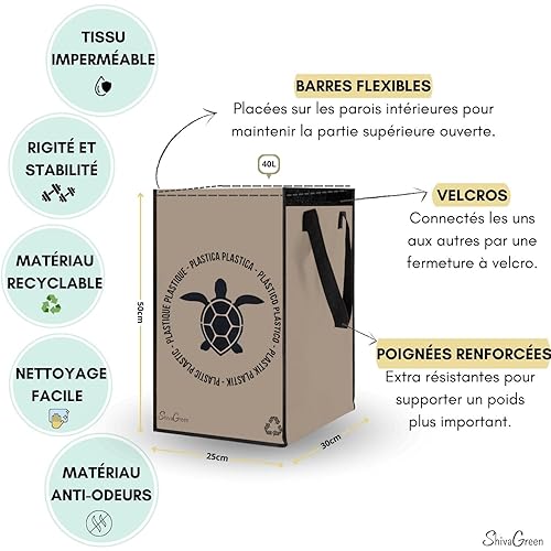Shiva Green Poubelle Tri Sélectif – Sac Tri Selectif- 3 Bac Tri Selectif– Plastique, Verre, Papier - Nail Gallerys