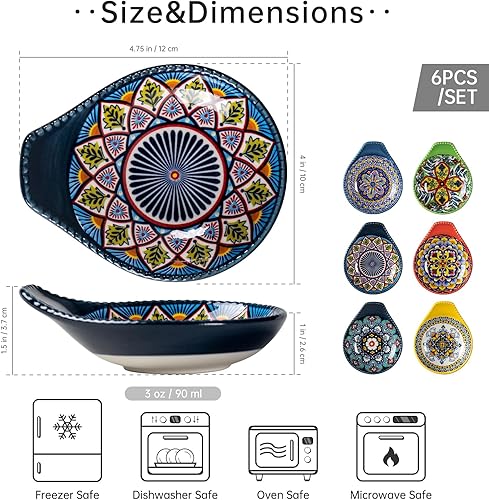 HENXFEN LEAD Bols à encas Céramique, 14cm Set de bols à tapas Bols à trempette Porcelaine pour sauce, soja, sushi, snack. Coloré, pack de 6 - Style bohème - Nail Gallerys