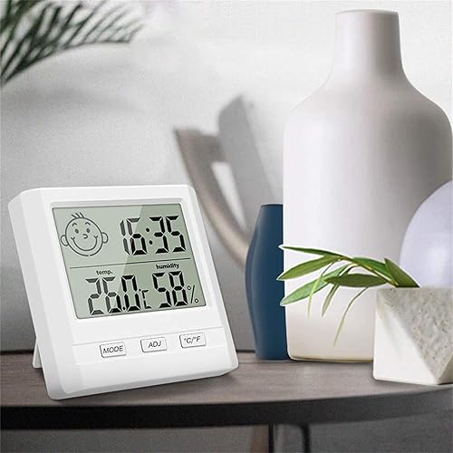 Hygromètre avec Horloge - Lot de 2 Mini Thermomètres Hygromètre Numérique Intérieur - Hygromètre D'Humidité pour La Maison, Le Bureau, La Chambre De Bébé - Blanc (Batterie Incluse) - Nail Gallerys