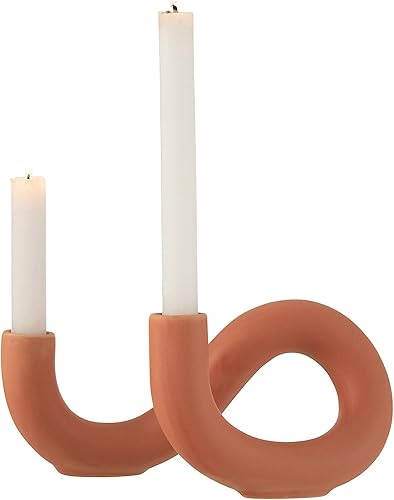 J-Line Bougeoir Torsion 2 Bougies Ceramique Orange - Nail Gallerys