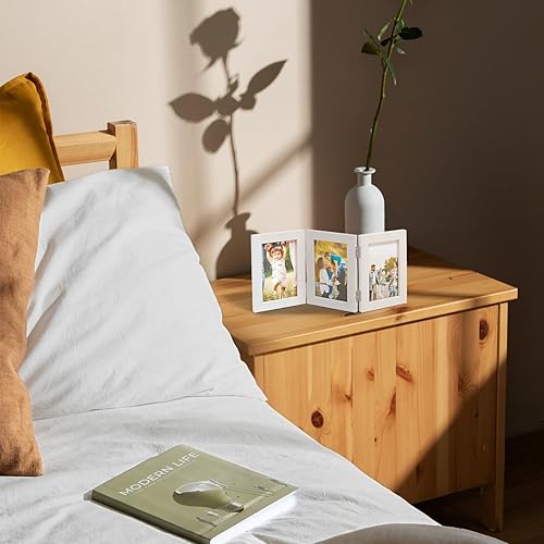 Feelhap Triple Cadre Photo Pliable 3 Photos Cadre pour portrait Trois cadre photo Collage Pliable Multiple Photos Cadeau Famille Décoration Bois Moderne Cadre Photo Couleur Bois Naturel (13 x 18 cm) - Nail Gallerys