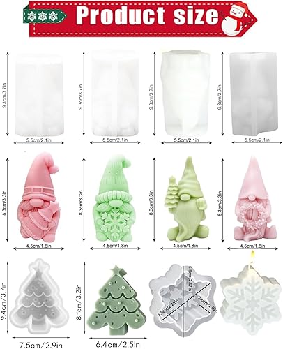 Lot de 6 moules en silicone 3D en forme de lutin - Père Noël - Bougies de Noël - Moule à savon - Pour bricolage de bougies en silicone - Couronne de Noël - Décoration de Noël - Nail Gallerys