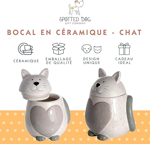 SPOTTED DOG GIFT COMPANY Boîte de Rangement Cuisine, Céramique Bocal de Conservation Alimentaires pour Café Thé Sucre ou Friandises, Cadeau pour les Amoureux des Chats, Blanc 500ml - Nail Gallerys