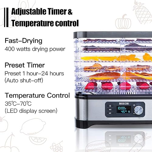 Déshydrateur Alimentaire avec 6 Plateaux, Bellelife 400W Sèche-aliments Déshydrateur con Température Réglable 35 ℃ -70 ℃, Déshydrateur Électrique avec Minuterie 0-24H pour fruits, viande, légumes etc - Nail Gallerys