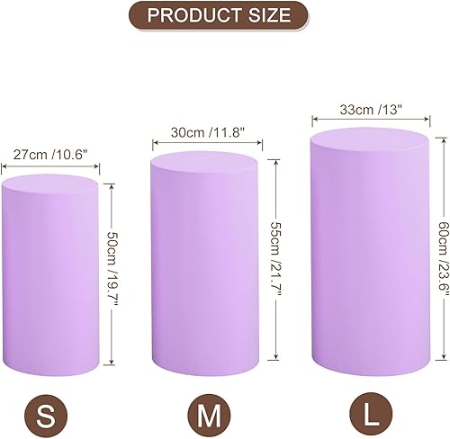 sourcing map Lot de 3 housses de support en élasthanne pour décoration de fête, mariage, anniversaire, violet clair, contient uniquement des housses de cylindre (tissu élastique, taille S) - Nail Gallerys