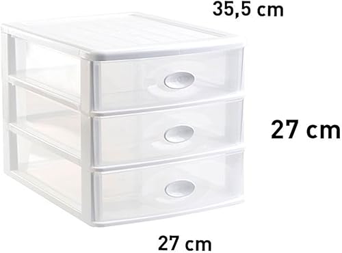 Acan Tradineur - Loira Commode de bureau en plastique, 3 tiroirs transparents, tour de rangement multi-usages, bureau, salle de bain (blanc, 27 x 27 x 35,5 cm) - Nail Gallerys