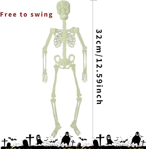 Giugio Squelette lumineux d'Halloween - Décoration d'Halloween - Tête de mort lumineuse - 90 cm - Peut être suspendu - Accessoire de squelette pour maison hantée - Décoration de festival - Nail Gallerys
