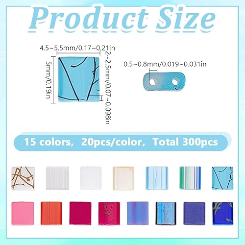 HOBBIESAY 300 pièce Perles de Rocaille en Verre à 2 Trous 15 Couleurs Mini Perles Carrées Plates Perle Rocaille en Verre Opaque Perle D'Espacement Roses pour la Fabrication Bijoux Trou:0.5-0.8mm - Nail Gallerys