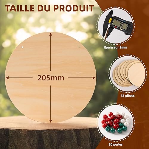 ROWOOD 12pcs Disques Ronds 20cm en Bois de Tilleul – Cercles Prédécoupés pour DIY, Peinture et Gravure - Nail Gallerys
