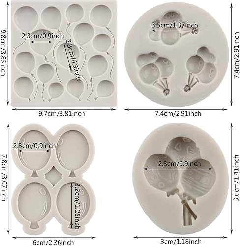 MYPRACS Lot de 4 moules en silicone en forme de ballon en forme de ballon en forme de ballon pour décoration de gâteaux pour fête prénatale, décoration de gâteaux, bonbons, gomme, pâte polymère - Nail Gallerys
