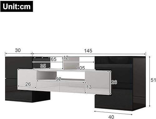 YEHTOKHOME Meuble TV Moderne,Meuble TV Multifonctionnel avec éclairage LED,Meuble avec 6 Portes et 2 tiroirs, organizzatore avec Espace de Rangement (Blanc + Gris) - Nail Gallerys