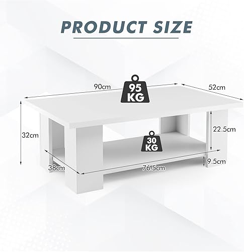 GOPLUS Table Basse Salon 2 Niveaux avec Grand Plateau, Table Basse Rectangulaire Moderne MDF Plateau 95KG, Étagère 30KG,pour Bureau Salon,90X52X32,5CM - Nail Gallerys