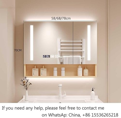 UkewEi Armoire de Rangement pour de Salle de Bain, Armoire à Pharmacie avec Miroir, Anti-buée, Lumière LED, 78 * 70 * 12cm Armoire de Toilette Murale (Color : Wood Color, Size : 100cm) - Nail Gallerys
