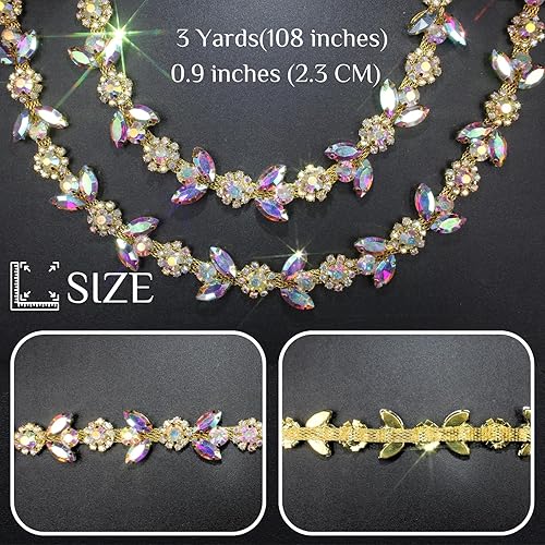 3 cour Strass Garniture Collier Argent String Cristal Florar Applique Fringe Ruban Bandes Perles Couture Robe DIY Fête Mariage Bouquet pour Décoration Mariée Costume Ornement - Nail Gallerys