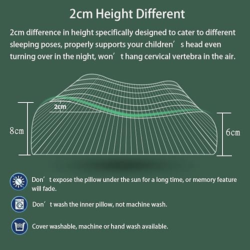 FMS 3-12 Ans Oreiller Orthopédique pour Les Enfants Oreiller à Mémoire de Forme Idéal pour Les Enfants pour Les Femmes ou Les Enfants, Fermeture Eclair Amovible (3-12 Ans) - Nail Gallerys