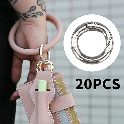 Lot de 20 mousquetons ronds - 20 mm - Ronds - Argenté - Mousquetons ronds - Pour sac, bijoux, porte-clés, laisse pour chien, bricolage - Nail Gallerys