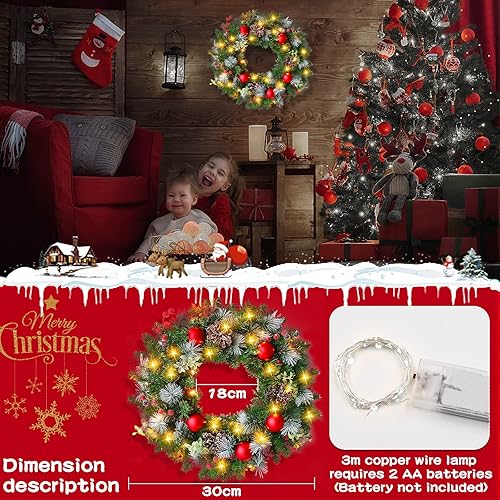 MULEVIP Couronne de Noel Porte 30 cm Couronne Noel, Décoration de Noël,Couronne Fleurs Artificielle Suspendues Décoration Noel Guirlande Sapin de Noël Porte Décoration de Guirlande - Nail Gallerys