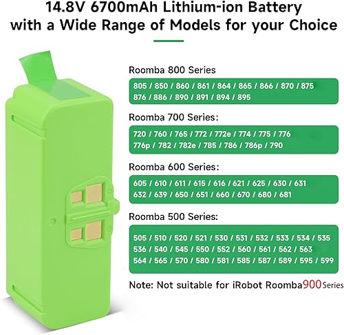 6700mAh/Lithium Batterie Aspirateur pour Irobot Roomba 800/700/600/500 Series - 895/782/776/760/606/621/630/632/650/651/670/676/691/692/521/531/564/565/581 - Nail Gallerys