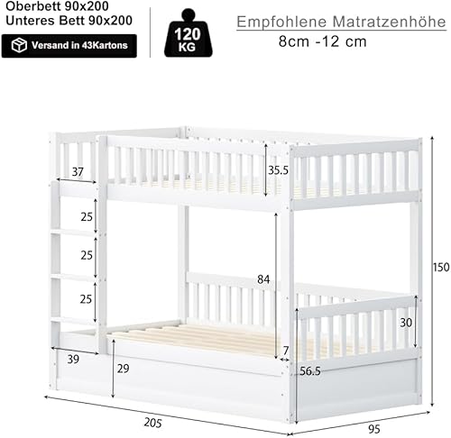 Seyakany Lit superposé Enfant 90x200cm en Bois Massif, lit Coffre avec système de Rangement hydraulique, Cadre de lit Enfant avec sommier, Blanc - Nail Gallerys