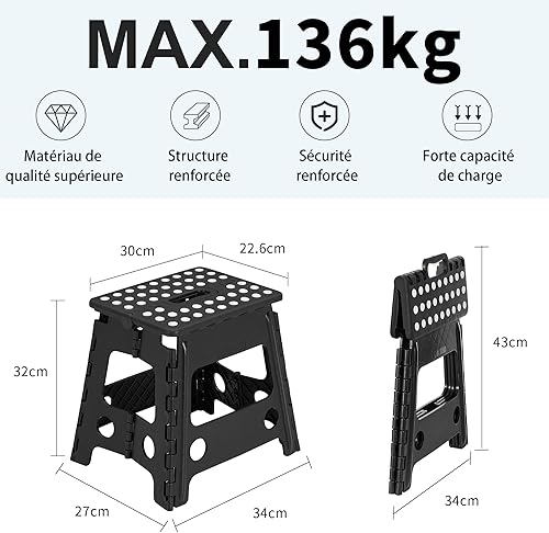 VECELO Marchepied Pliable, 32cm Tabouret Pliant Antidérapant avec Poignée pour Enfants et Adultes, Léger et Portable pour la Cuisine, Salle de Bain, Camping, Noir - Nail Gallerys