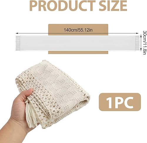Chemin de Table Boho Beige avec Glands, mélange de Coton et de Lin en macramé, Style Rustique de la Ferme, pour la Cuisine, Les Mariages et Les fêtes, décoration de la Salle à Manger, 30x140 cm - Nail Gallerys