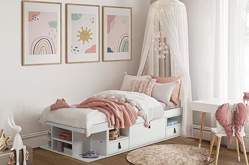 Memomad Lit Multifonction Bali 90x190cm Single Blanc - Beaucoup d’Espace de Rangement et tiroirs, idéal pour Petites Chambres - Lit avec Rangement en MDF laqué – Prix avec sommier à Lattes - Nail Gallerys