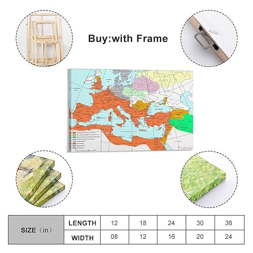 YBHF Poster de la carte de l'Empire romain 102-198 - Décoration murale rétro - Esthétique - Décoration pour chambre et bureau - 30 x 45 cm - Style cadre - Nail Gallerys