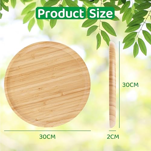 VIDETOL 2 Pièces Plateau de Service en Bambou, 30 x 30 x 2 cm Plateau Rond, Plateau Bois pour Fruits, Repas, Pots, Plantes - Nail Gallerys