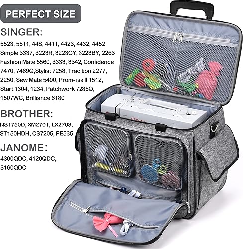 cab55 Mallette de Transport Amovible pour Machine à Coudre roulante sur roulettes, Sac fourre-Tout avec Fond Amovible en Bois pour la Plupart des Machines à Coudre et Accessoires Standard - Nail Gallerys