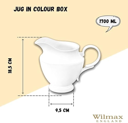 Wilmax - Théière blanche - 1,6 L - Pichet en porcelaine pour boissons chaudes et froides - Bec verseur large - Haute qualité - Pour la maison, la gastronomie - Théière - Coffret cadeau - Nail Gallerys